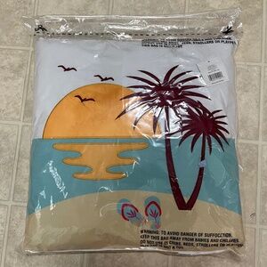 Decorative Pillow Sunset Palm Trees Water Sand Flip Flop 18" x 18" NEW SEALED